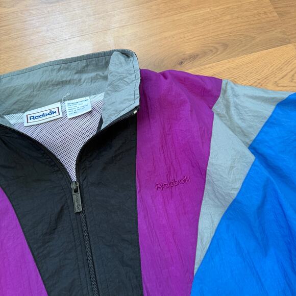 Men's Vintage 90's Reebok Purple Blue Zip Up Lined Windbreaker Track Jacket XL - Picture 5 of 5